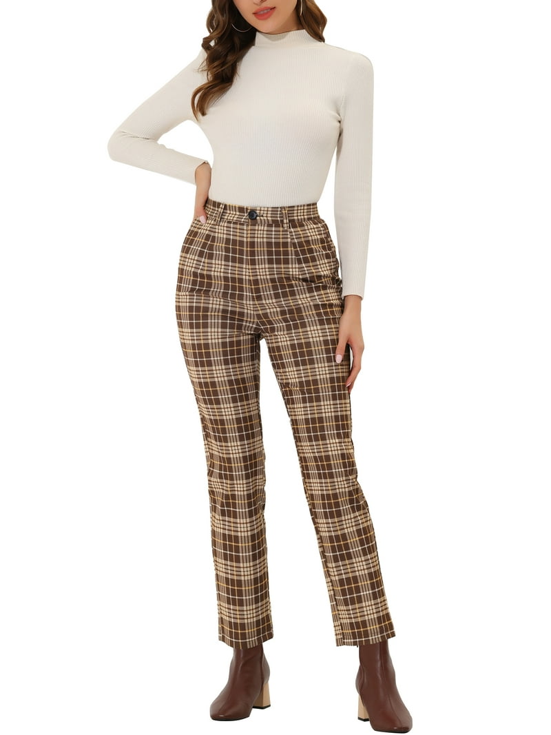Women's Plaid Pants High Waist Tartan Checkered Casual Work Pants