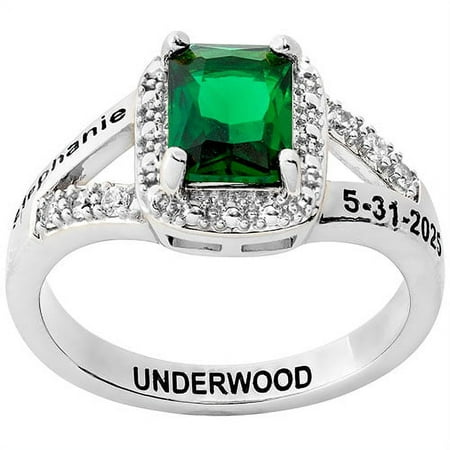Order Now for 2025 Graduation, Freestyle Women's Emerald Cut Birthstone with CZ Class Ring Sterling Silver, Personalized, High School or College