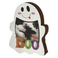 thumbnail image 2 of Halloween Wooden Pumpkin Tabletop Decor with LED Lights, Spooky Glowing Carved Wood Figurine Ornament for Haunted House Party Room Mantel Shelf Entryway Fall Home Accent, 2 of 5