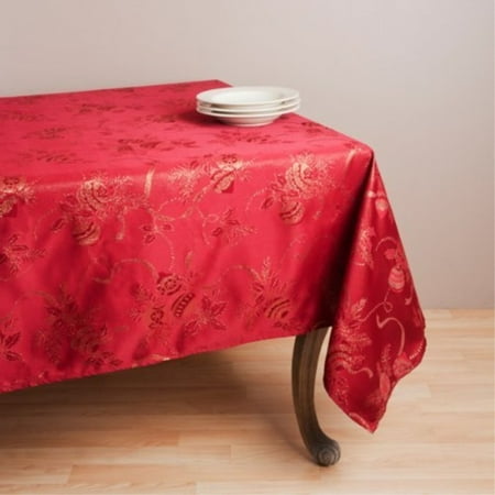 

Royal De Noel Holiday Design Jacquard Square Tablecloth. 70 Square. One Piece. (Red Color)