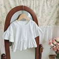 thumbnail image 4 of Kaemgyyd Toddler Baby Girls Cotton T Shirt Casual Loose Short Sleeve Flowy Top Summer Solid Ruffle Hem Basic Tees Plain Blouse, 4 of 7