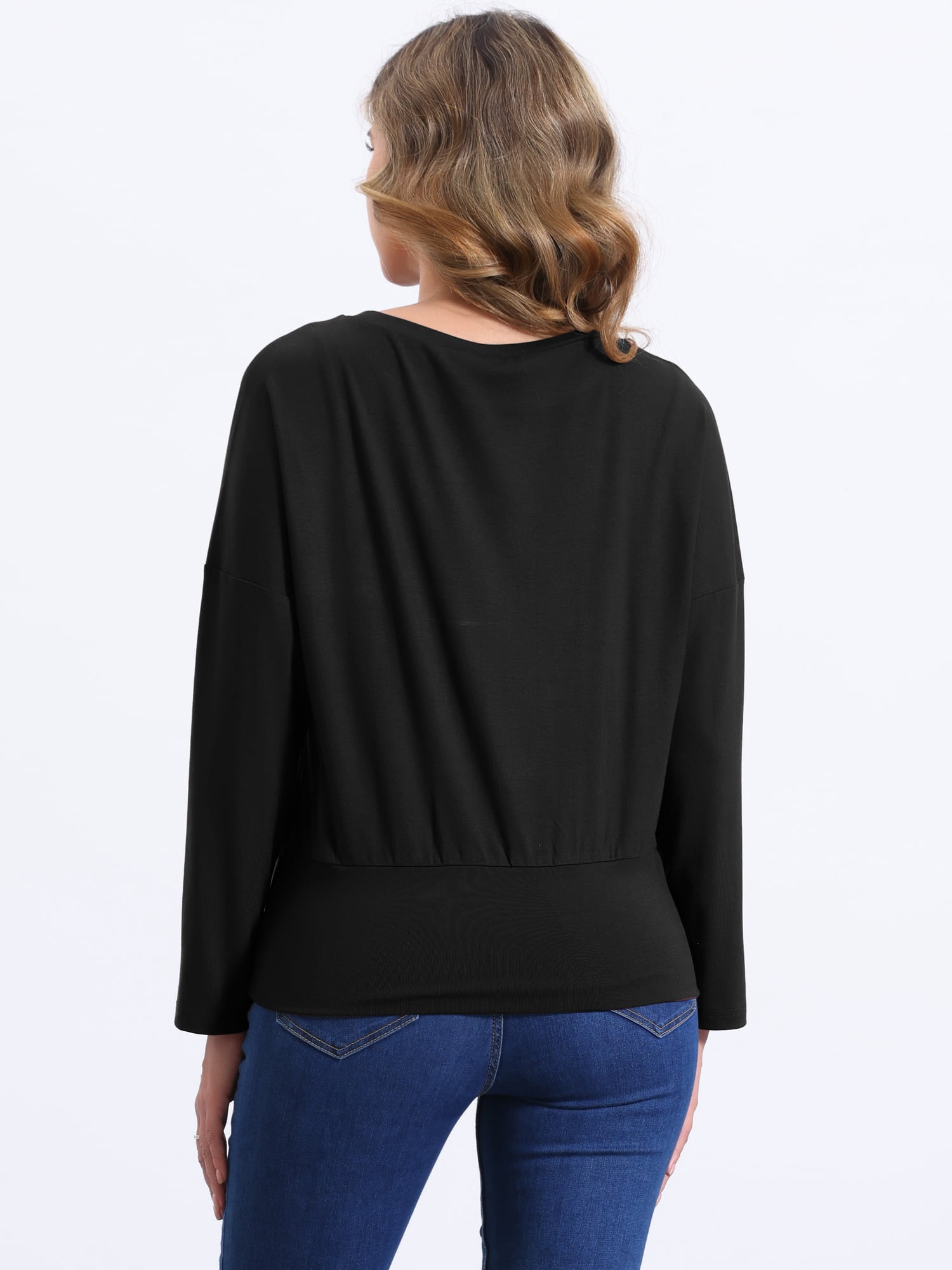 DARING DIVA Women's Casual Long Sleeve Knit Drop Shoulder Loose Blouses M Black