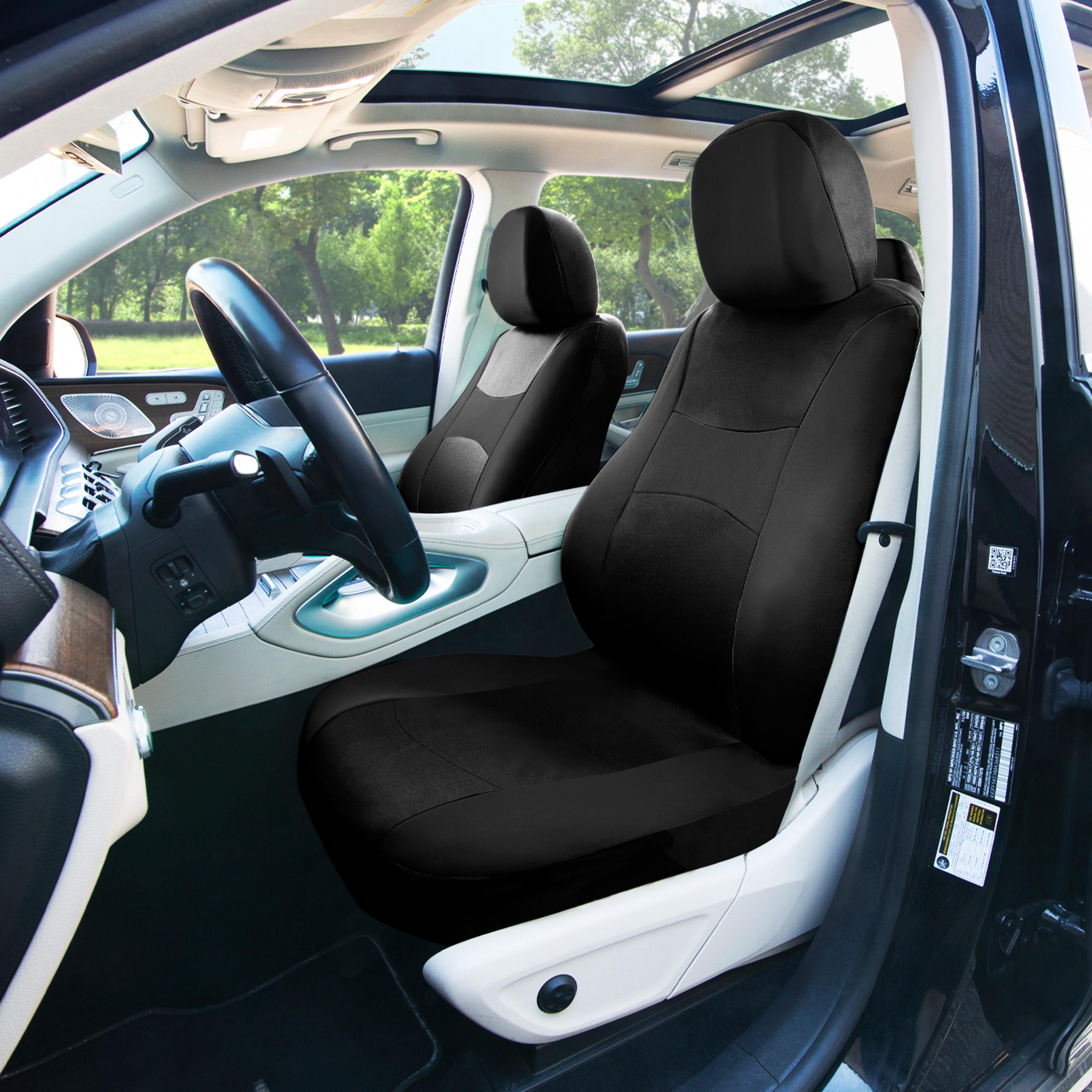 FH Group 3rows Cloth Car Seat Covers for SUV, Sedan, Van Full Set - Universal Fit Automotive Seat Covers, Split Bench Rear Seat with Steering Wheel Cover, 4 Seatbelt Pads Black