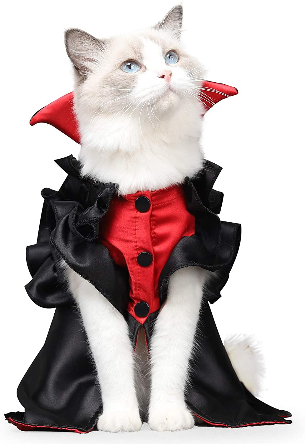 Halloween Cat Costumes Solid-Color Stand-Collar Hooded Cloak With Funny Fluffy Ghost Decoration For Pet Kitty