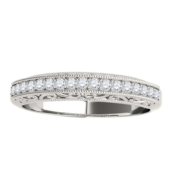 AoneJewelry 1/5 Ct Diamond Milgrained Wedding Band In Solid 10K White Gold