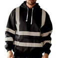 thumbnail image 4 of Men's Solid Color Reflective Hooded Sweatshirt Long Sleeve Sweater Top Loose Road Work High Visibility Pullover (Black,L), 4 of 6