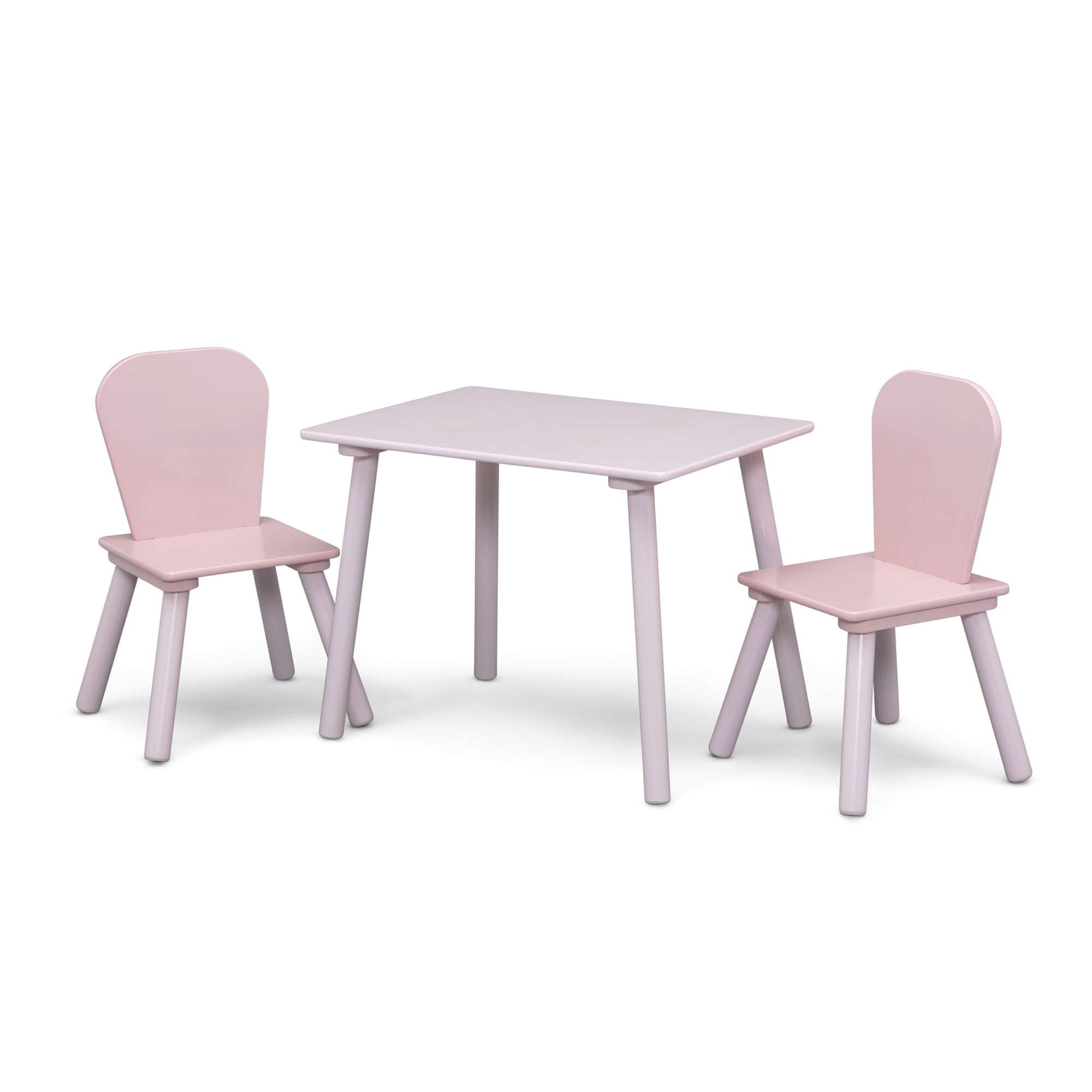 Delta Children 4-Piece Toddler Playroom Set – Includes Play Table, 2 Chairs and 6 Bin Toy Organizer with Reusable Vinyl Cling Stickers, Light Pink/Dark Pink
