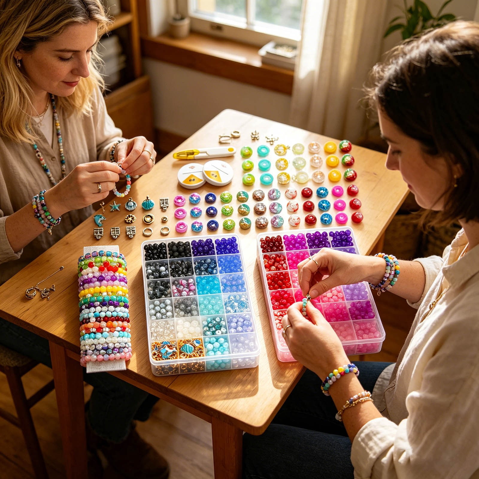 DIY Craft Kit Multicolor Glass Beads Set with Storage Box & Keychain Accessories Bracelets Making Kit for DIY Bracelet Necklace and Craft Projects