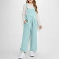 thumbnail image 2 of CYRBOKO Girls Fleece Overalls, Stretchy Front Pocket Thermal Winter Jumpsuits for Kids Light Blue Size 11-12 T, 2 of 8