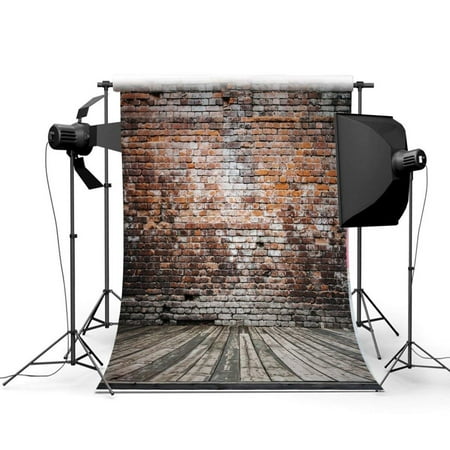ABPHOTO Polyester 5x7ft Brick Wall Retro Wood Floor Cloth Photography Backdrop Background Studio Prop Best for Baby Kids,Product Shot,Wall (Best Wood For Porch Floor)