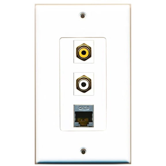 RiteAV - 1 Port RCA White and 1 Port RCA Yellow and 1 Port Shielded Cat6 Ethernet Decorative Wall Plate Decorative
