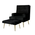 thumbnail image 2 of Castle Place Luxury Upholstered Velvet Accent Chair with Ottoman, Black, 2 of 6