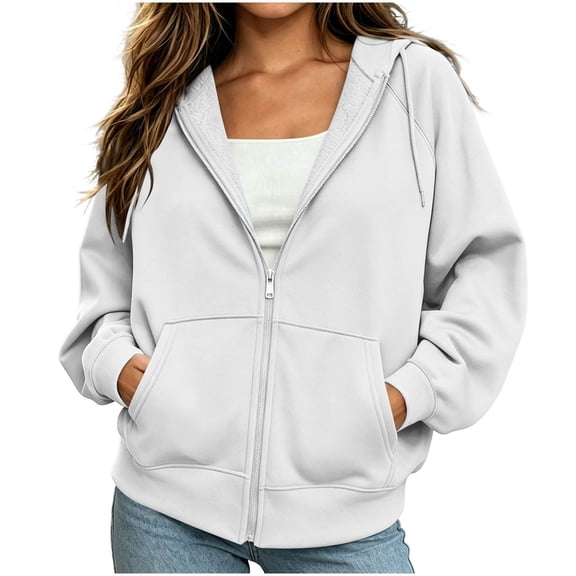 NominalSnug Women Full Zip Hoodie Long Sleeve Sweatshirts Drawstring Pocket Loose Fall Zip up Hooded Jacket