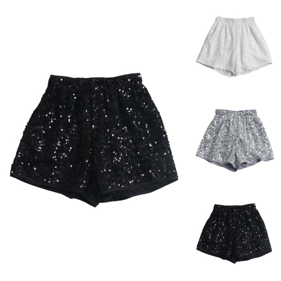 Sequin Shorts for Women 2026 Summer Elastic High Waist Wide Leg Sparkle Booty Shorts Dancewear Clubwear