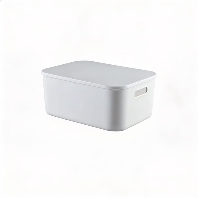 TechGen Stackable Plastic Storage Baskets with Lids, White Drawer Organizer Bins, Space-Saving Design, 5-Piece Set