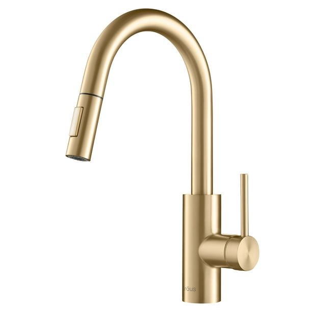 KRAUS Oletto Single Handle Pull Down Kitchen Faucet in Brushed Brass