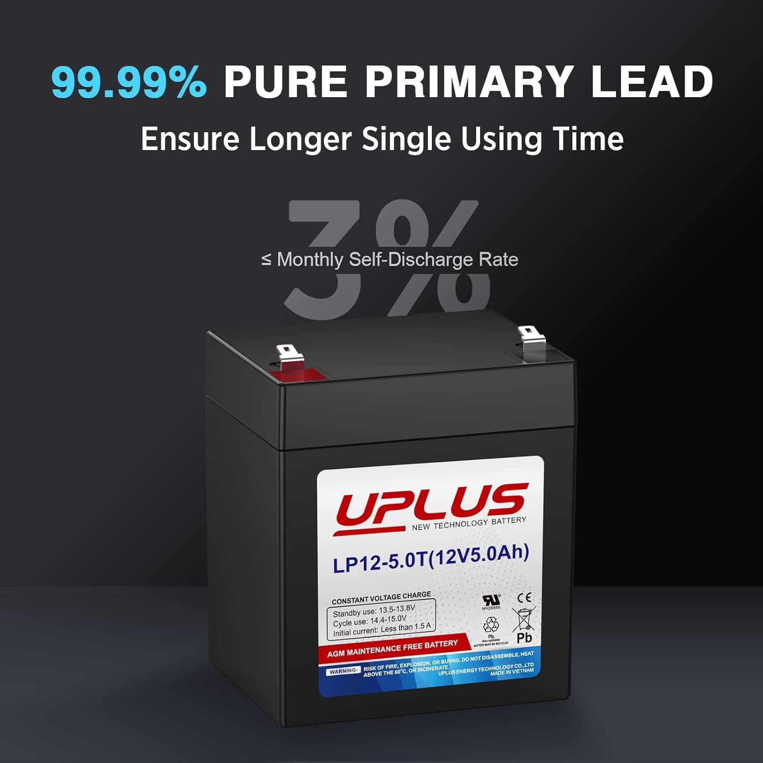 Uplus 12V 5Ah Rechargeable Sealed Lead Acid Battery - DJW12-5.0T Replaces Home Alarm Compatible with F1 F2 Terminals for Garage Doors, Security Systems, Burglar Alarms