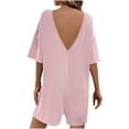 thumbnail image 4 of KyCheLot Summer Outfits for Women Rompers Knit Ribbed Short Sleeve Crewneck Tee Romper with Pockets, 4 of 7