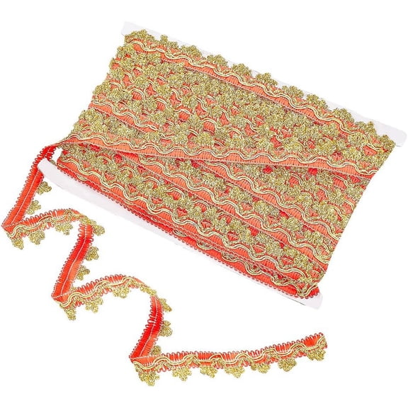 21 Yards Metallic Lace Trim Polyester Ribbon 3/4 inch Woven Decorative Gimp Upholstery with Trimming for Curtain Crafts Sewing Home Decor Red for DIY