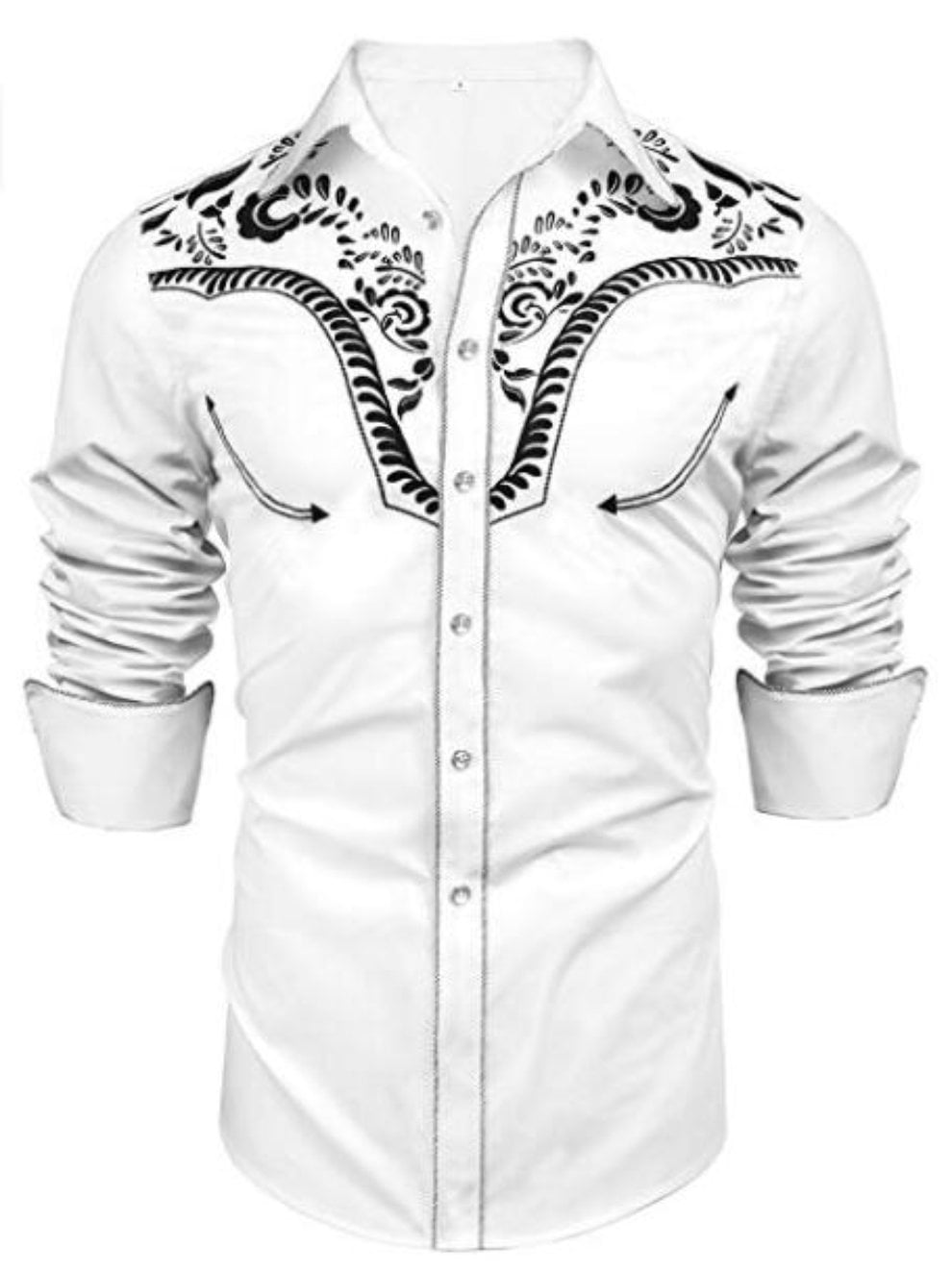 Men's Long Sleeve Embroidered Shirts Slim Fit Casual Button Down Shirt Regular StandardFit