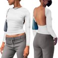 thumbnail image 1 of Top corto para mujer, Top sin espalda de doble uso, camiseta transpirable de manga larga de color puro, camiseta elegante blanco M, 1 of 6