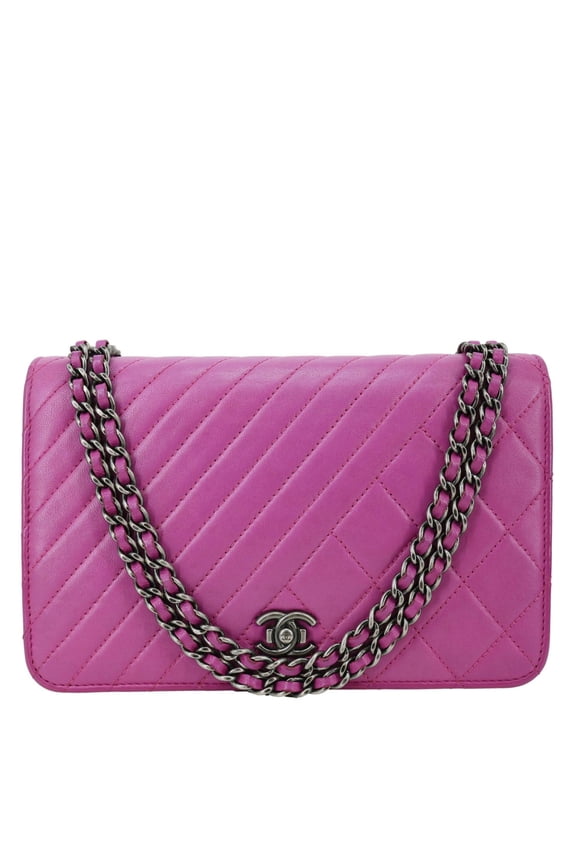 Pre-Owned Chanel Coco Boy Quilted Calfskin Leather Wallet On Chain Crossbody Bag Purple