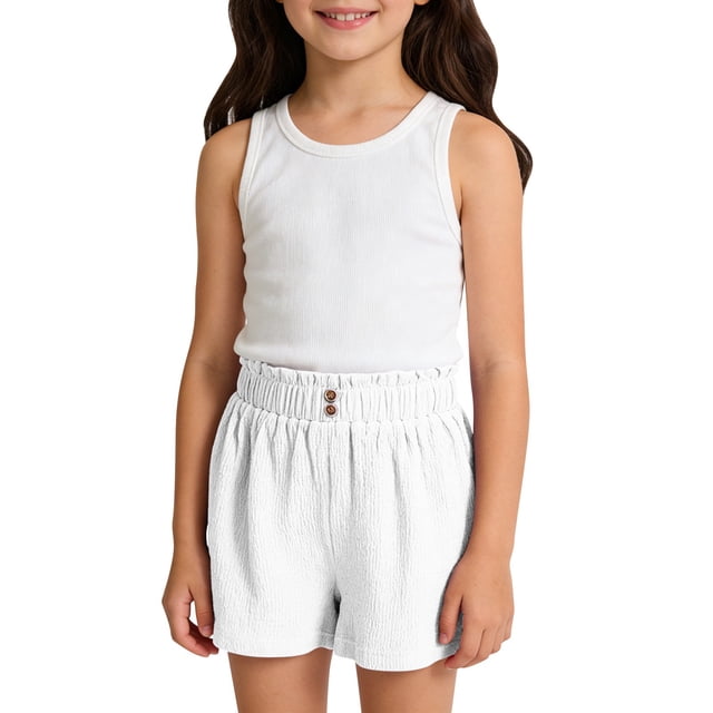 LIJCC Girls Ruffled Casual Shorts Summer Solid Color Wide Leg Shorts Loose Casual Elastic Waist Versatile Shorts