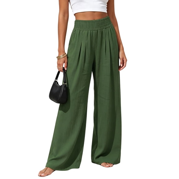 ClodeEU Women's High Waist Wide Leg Pants ,Casual Loose Flow Palazzo Trousers with Pockets ,Women's Plus L