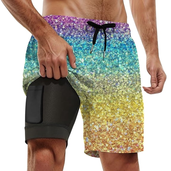 MuXiKeJi Clothes Big and Tall Men's 10'' Swim Trunks with Compression Liner Quick Dry Bathing Suit Summer Beach Shorts, 2XL-9XL