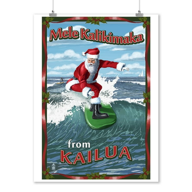 Kailua, Hawaii Mele Kalikimaka Lantern Press Artwork (9x12 Art