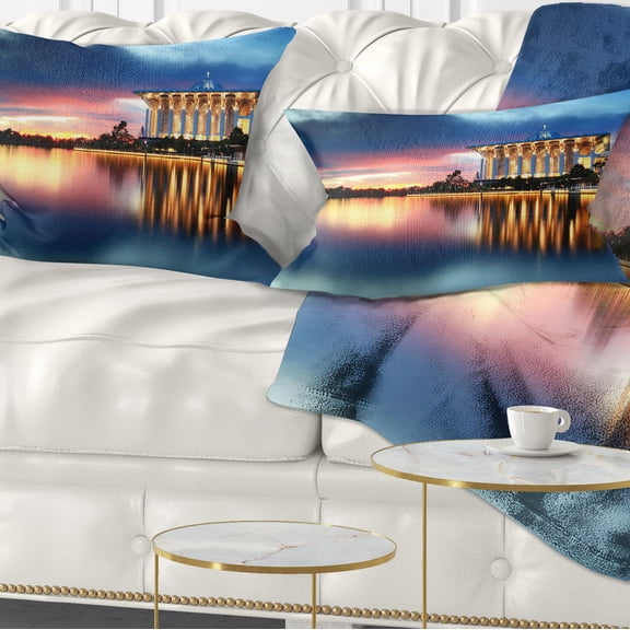 Designart Iron Mosque Malaysia Panorama - Seashore Photo Throw Pillow - 12x20