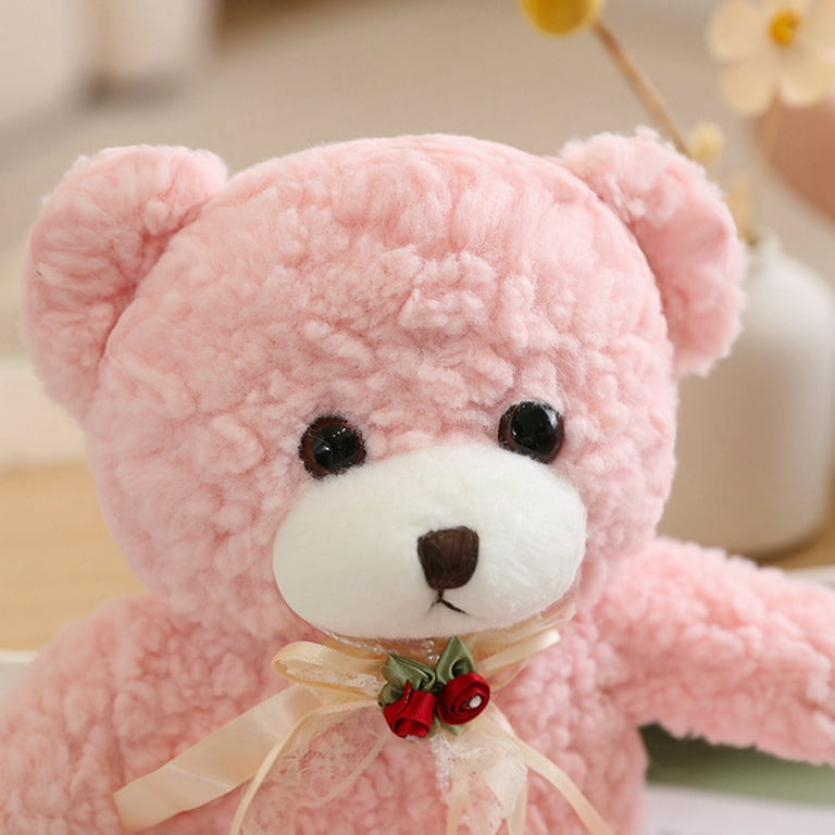 Small Teddy Bear with Bow Flower Cute Teddy Bear Stuffed Animals for Valentines Day Soft Bear Plushie Toy Gifts for Girlfriend Kid