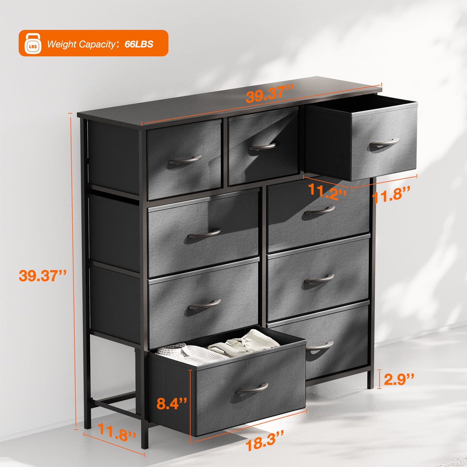 Yangming 9 Drawer Fabric Dresser for Bedroom, Chest of Drawer Organizer Storage Cabinet for Closet, Entryway, Grey  Shop  Black Friday Deals for 2024!  (图2)