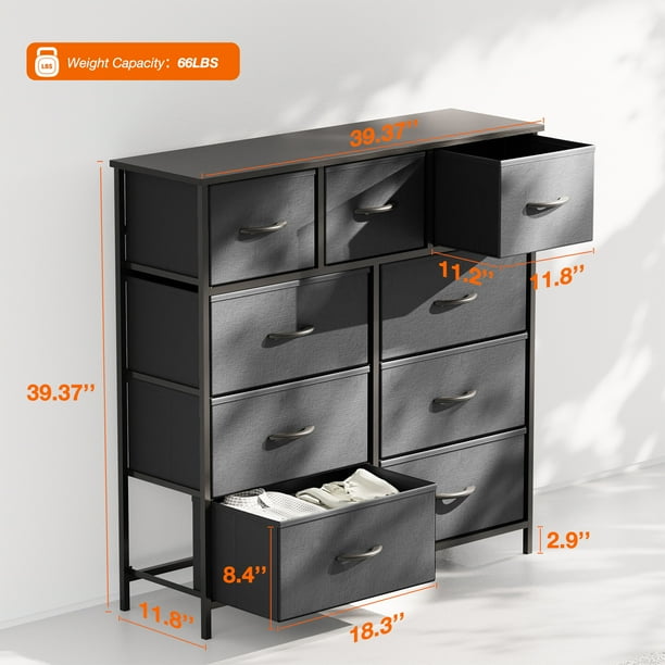 ZUNMOS Fabric Dresser for Bedroom 9 Drawer, Grey ZUNMOS Fabric Dresser for Bedroom 9 Drawer, Grey - Image 3