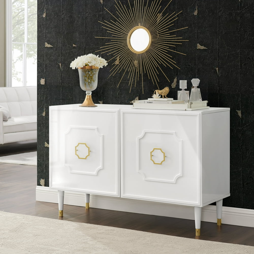 Inspired Home Kai Sideboard Buffet 2 Doors Brushed Finish Gold Handle
