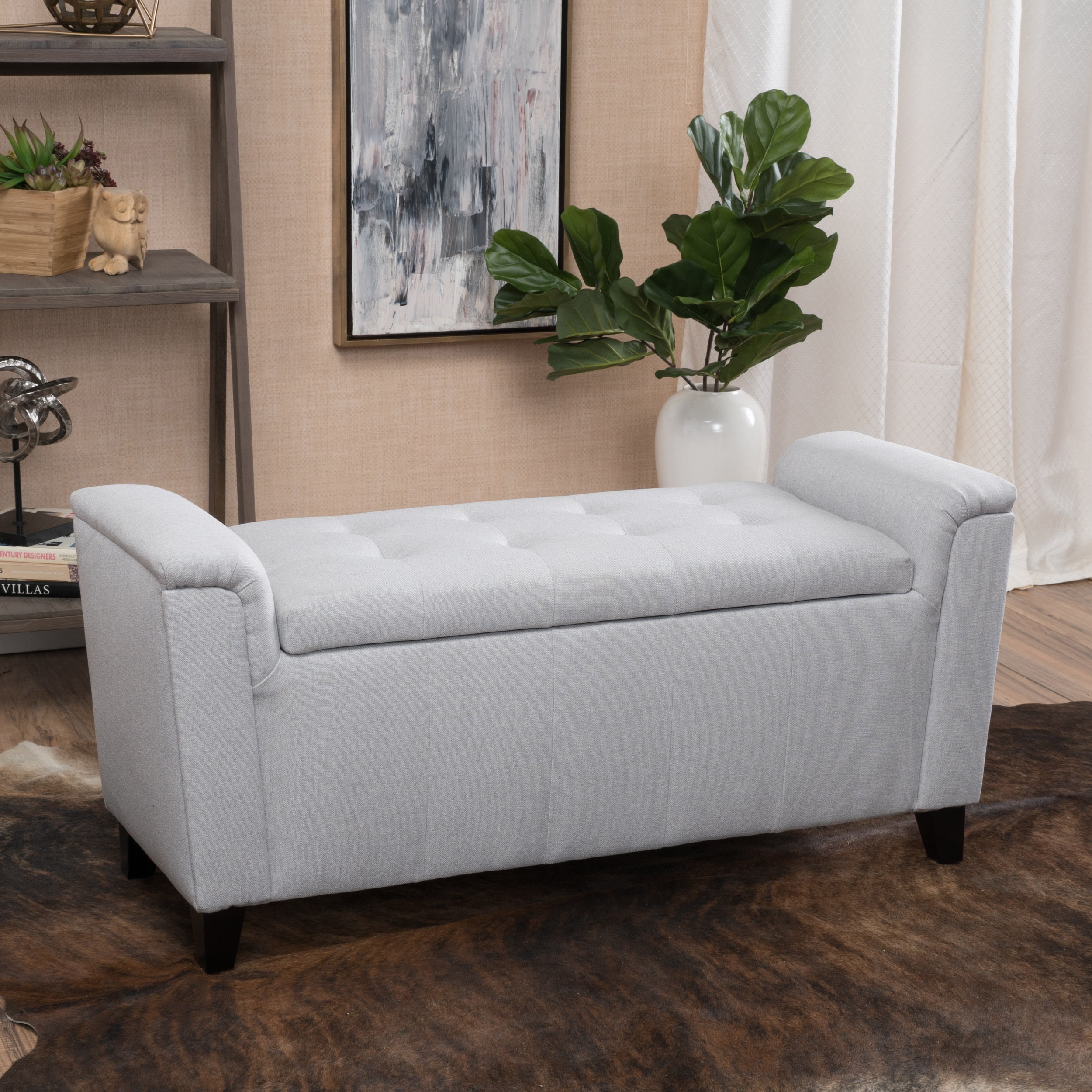 Salome Armed Light Grey Fabric Storage Bench Walmart Canada