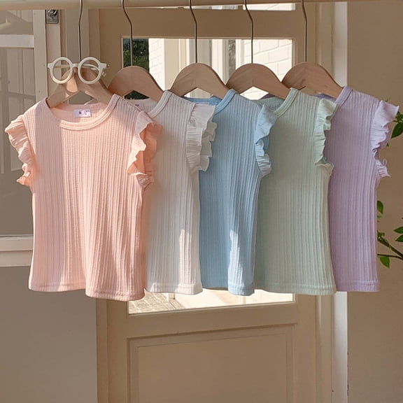 Loopsun Kids Girls Summer Tops Solid Round Neck Blouses for Girls Daily Wear