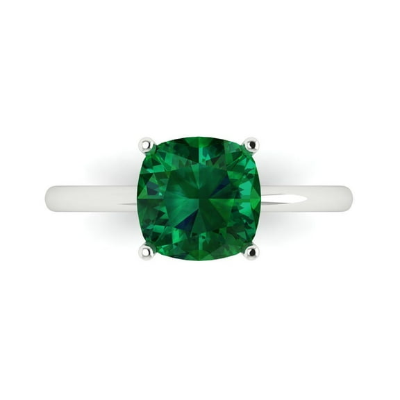 Solitaire Engagement Ring for Women - 2.5ct Simulated Emerald in 14K White Gold Promise Ring
