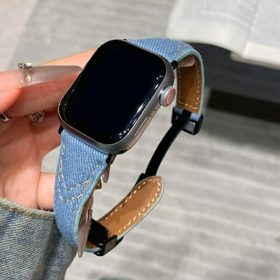 Watch Band for Apple Watch 38/40/41/42mm (Series 10), Cowboy PU Leather Magnetic Buckle Strap Adjustable Replacement for iWatch 10 9 8 7 6 5 4 3 2 1 FE,Blue