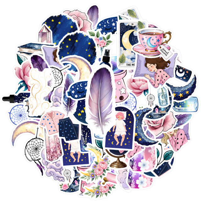 YEZDIX 35 Pcs Autocollants Floraux Rêveurs Nuit de Lune pour Ordinateurs Portables Carnets Valises