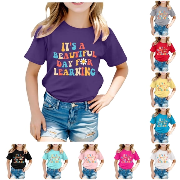 NinXxx Girls School Season Printed Casual Short Sleeve Tee Dark Purple 120.00
