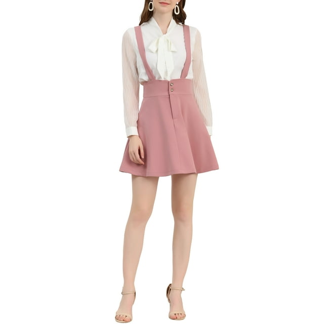 Unique Bargains Robe Décontractée pour Femmes, Bretelles Boutons devant Jupe à Bretelles, Rose, m
