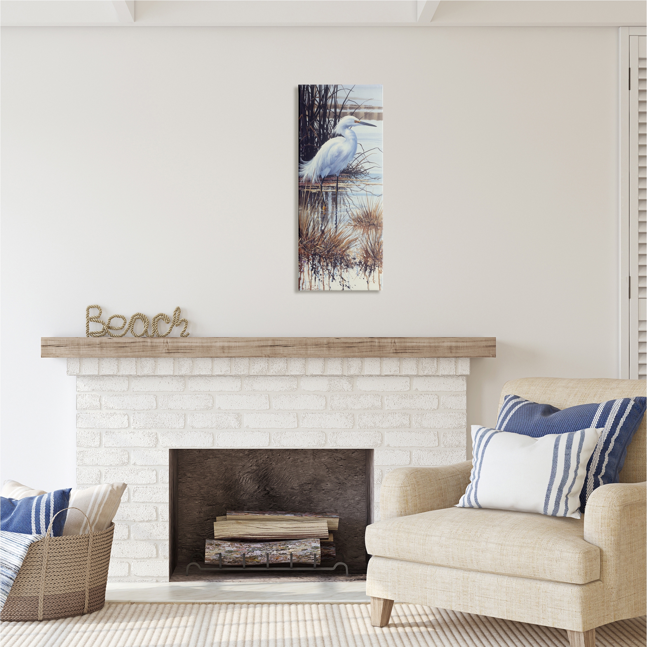 Stupell Industries Egret with Modern Splash Animals & Insects Painting Gallery Wrapped Canvas Print Wall Art, 13 x 30