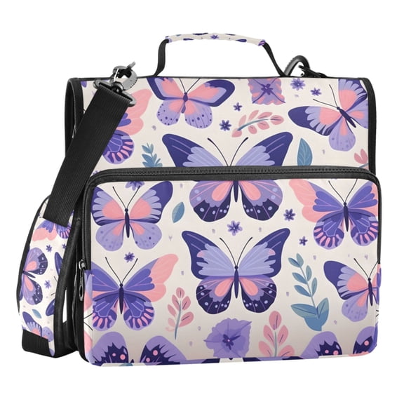 ALAZA Zipper Binder Bag Butterflies Purple 3 Ring File Folder Binder Organizer Bag