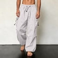 thumbnail image 2 of YABCSAZ Mens Quick Dry Cargo Pants Drawstring Elastic Waist Wide Leg Tapered Cuff Multi Pocket Functional Work Pants Straight Leg Outdoor Hiking Joggers Trousers, 2 of 8