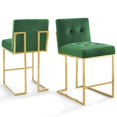 thumbnail image 1 of Counter Stool Chair, Set of 2, Velvet, Metal Steel, Gold Green, Modern Contemporary Urban Design, Bar Pub Cafe Bistro Hotel Restaurant Hospitality, 1 of 4
