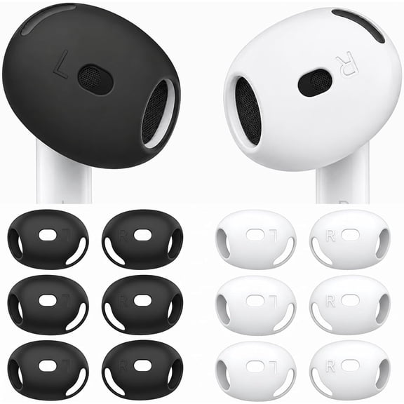 6 Pairs Ear Cover for AirPods 4, Anti Slip Ultra Thin Soft Air Pod 4 Accessories Compatible with AirPods 4 Generation (Black & White)