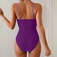 thumbnail image 4 of Women One Piece Swimsuits Cutout Full Coverage Bathing Suit Ring Link Ruched Monokini Beach Swimwear Purple M, 4 of 6