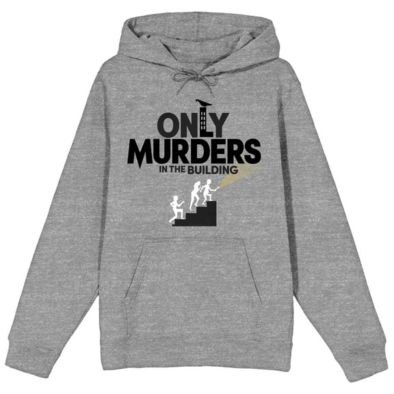 Only Murders In The Building Staircase Logo Long Sleeve Gray Heather Adult Hooded Sweatshirt-Small