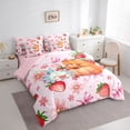 thumbnail image 2 of Erosebridal Capybara Axolotl Kid Bedding Comforter Set, Bow Flower Strawberry King Bedding Sets, Pink, 7 Pieces, 2 of 7